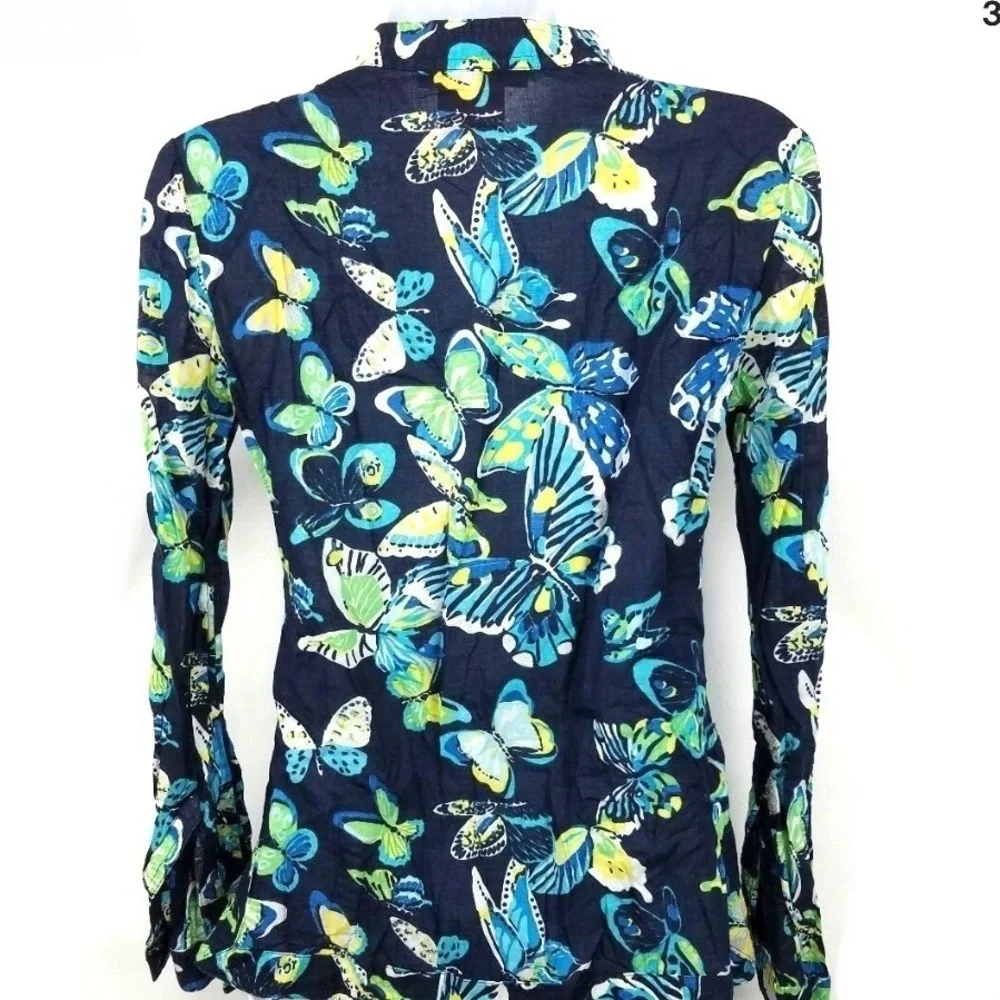TORY BURCH Stephanie Tunic in Navy Butterfly Print Long Sleeve Top / Tunic
